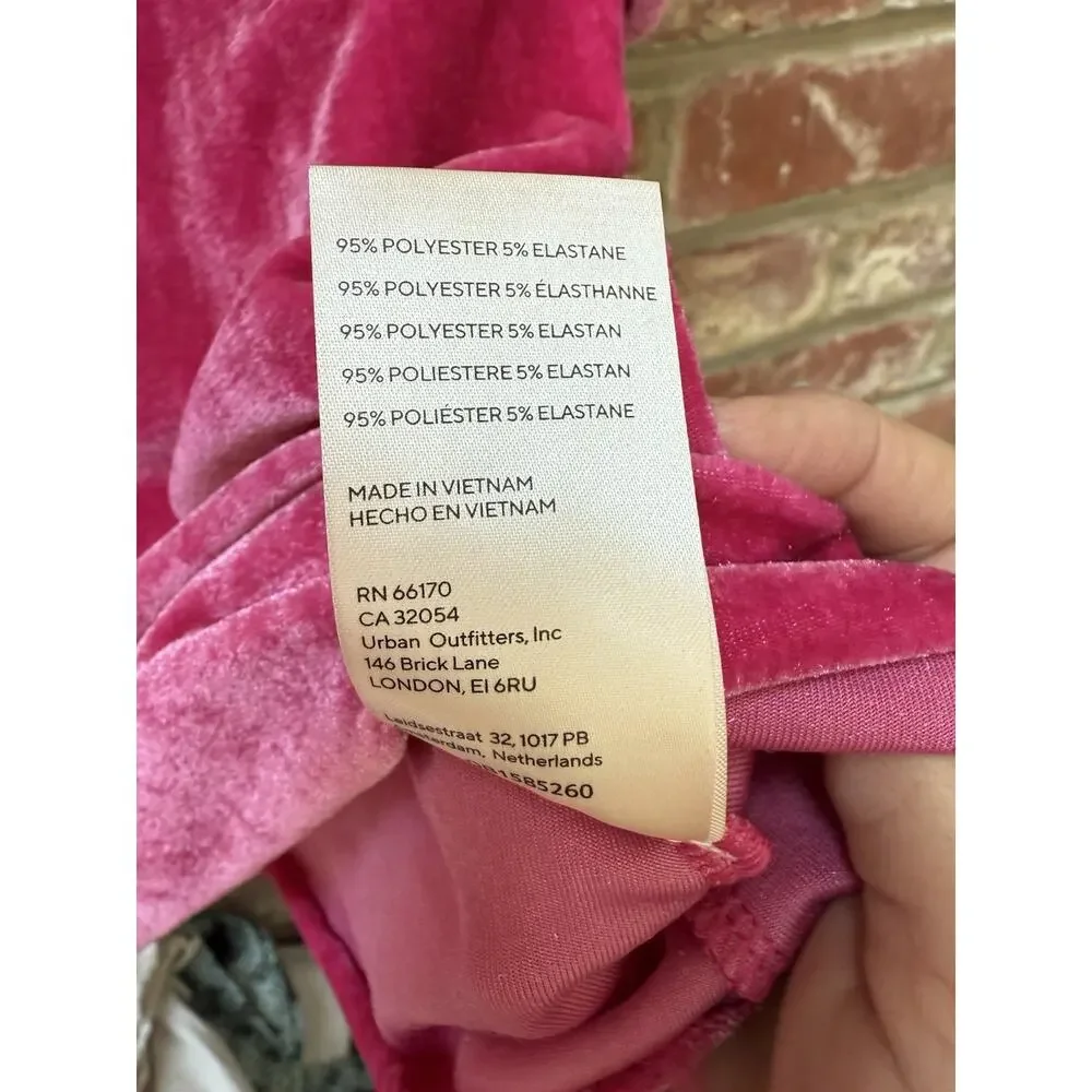 Free People Velveteen‎ Crop Hot Pink Peplum Puff Sleeve Oversized Top Blouse XS